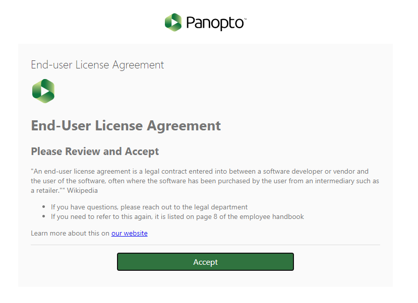 Panoptoサイトにエンドユーザー使用許諾契約書（EULA）を追加する方法