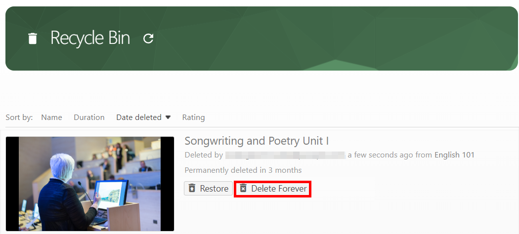 ごみ箱を使用し、録画を永久に削除する方法